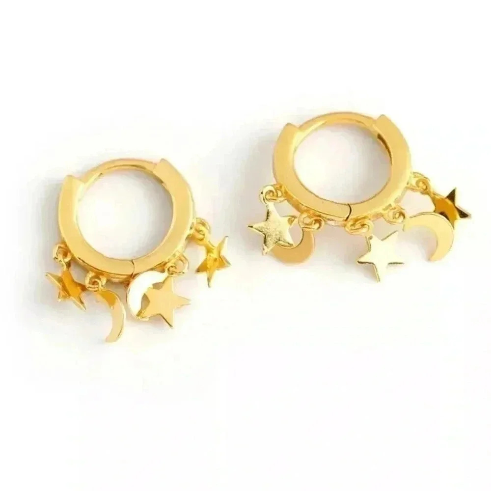 Gold Star Moon Tassel Fringe Hoop Earrings 

Brand New